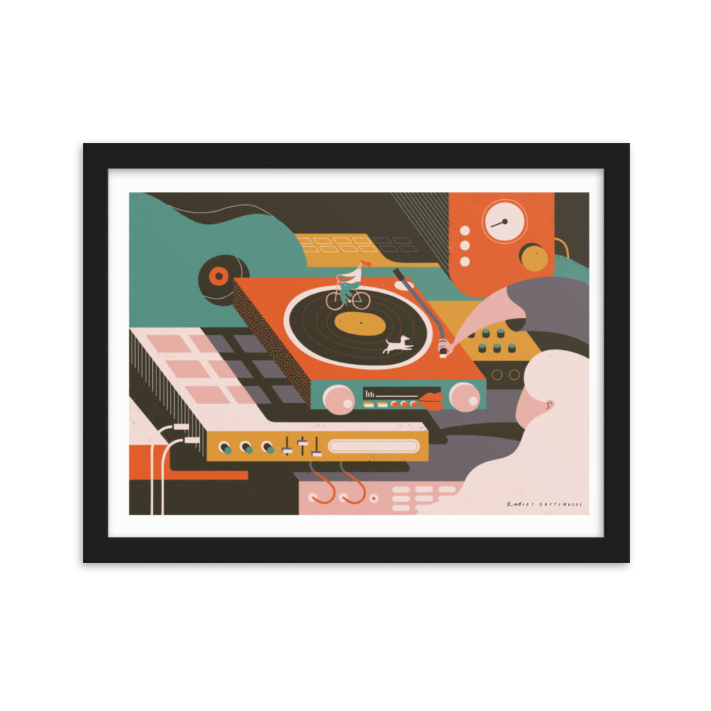 Framed In love with a turntable Print