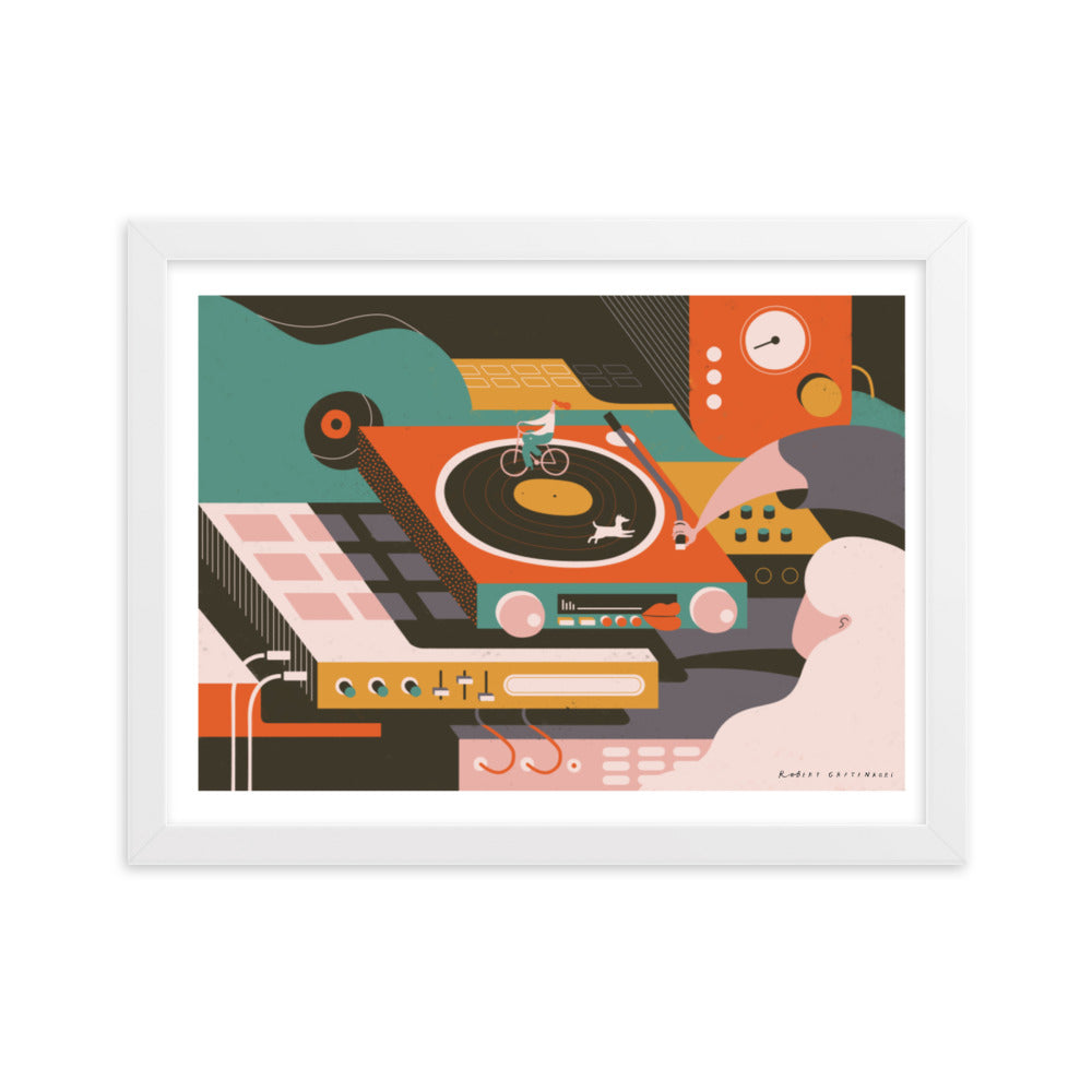 Framed In love with a turntable Print